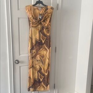 INC International Concepts Strapless Brown and Gold Dress